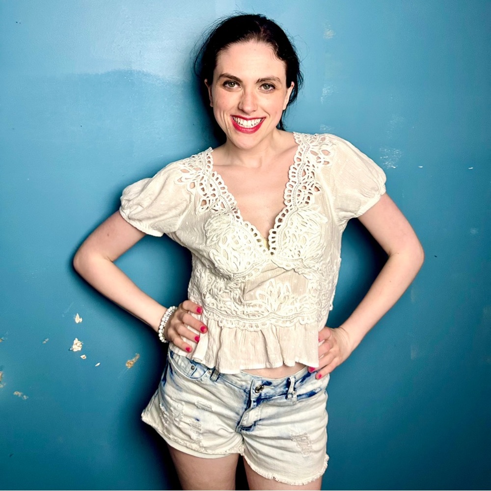 Free People Sweet Roses Lace & Crochet Blouse Tee Cream Size Medium